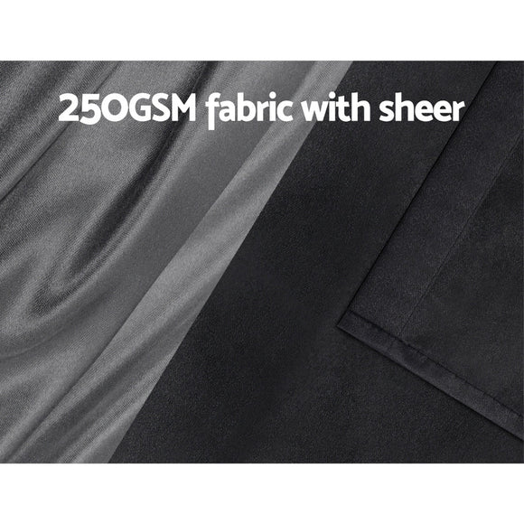 Artiss 2X 132x274cm Blockout Sheer Curtains Black - RnR Galore