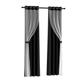 Artiss 2X 132x274cm Blockout Sheer Curtains Black - RnR Galore