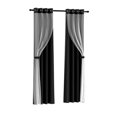 Artiss 2X 132x274cm Blockout Sheer Curtains Black - RnR Galore