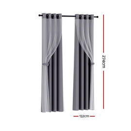 Artiss 2X 132x274cm Blockout Sheer Curtains Charcoal - RnR Galore