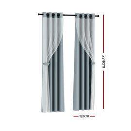 Artiss 2X 132x274cm Blockout Sheer Curtains Light Grey - RnR Galore