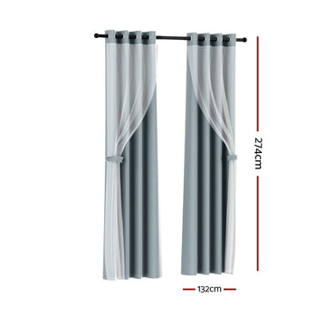Artiss 2X 132x274cm Blockout Sheer Curtains Light Grey - RnR Galore