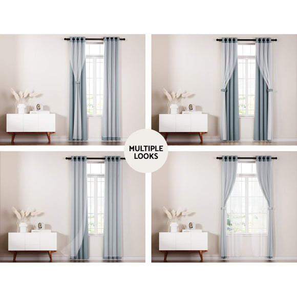 Artiss 2X 132x274cm Blockout Sheer Curtains Light Grey - RnR Galore