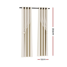 Artiss 2X 132x304cm Blockout Sheer Curtains Beige - RnR Galore