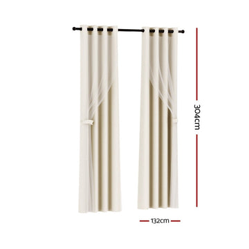 Artiss 2X 132x304cm Blockout Sheer Curtains Beige - RnR Galore
