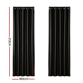 Artiss 2X Blockout Curtains Eyelet 180x213cm Black Shine - RnR Galore