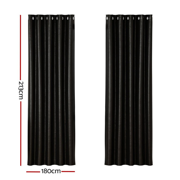 Artiss 2X Blockout Curtains Eyelet 180x213cm Black Shine - RnR Galore
