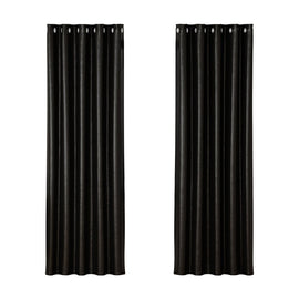 Artiss 2X Blockout Curtains Eyelet 180x213cm Black Shine - RnR Galore