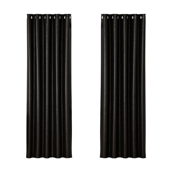 Artiss 2X Blockout Curtains Eyelet 180x213cm Black Shine - RnR Galore