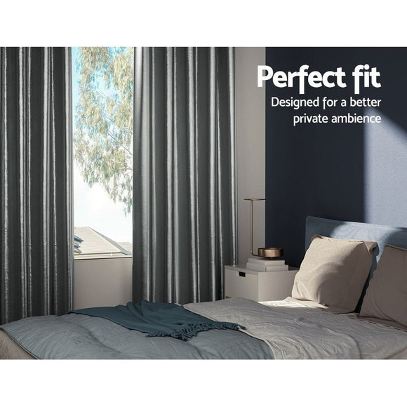 Artiss 2X Blockout Curtains Eyelet 180x213cm Grey Shine - RnR Galore