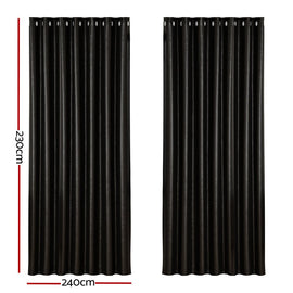 Artiss 2X Blockout Curtains Eyelet 240x230cm Black Shine - RnR Galore