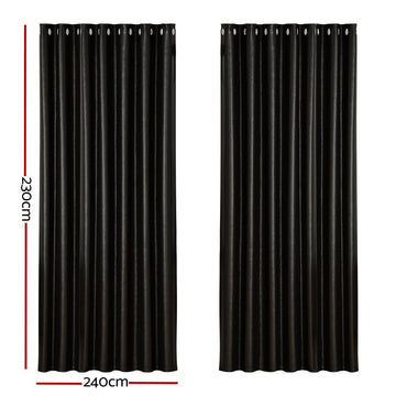 Artiss 2X Blockout Curtains Eyelet 240x230cm Black Shine - RnR Galore