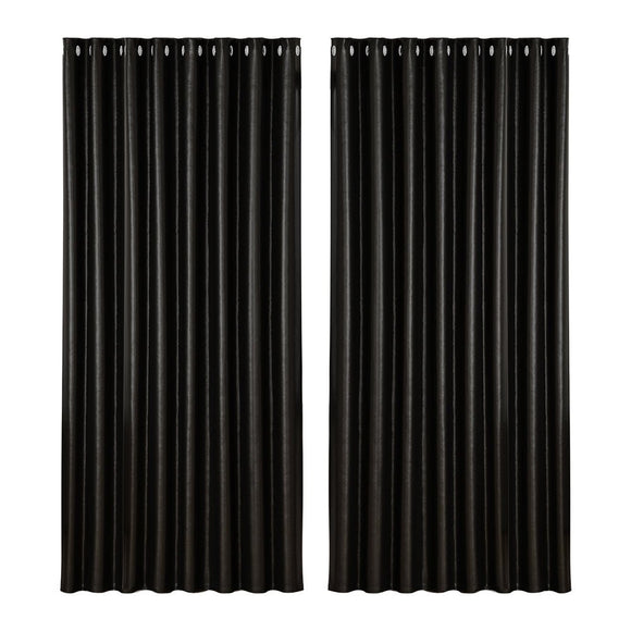Artiss 2X Blockout Curtains Eyelet 300x230cm Black Shine - RnR Galore