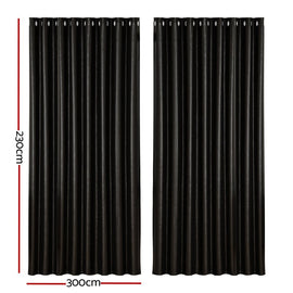Artiss 2X Blockout Curtains Eyelet 300x230cm Black Shine - RnR Galore