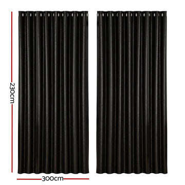 Artiss 2X Blockout Curtains Eyelet 300x230cm Black Shine - RnR Galore