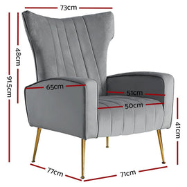 Artiss Armchair Grey Velvet Kate - RnR Galore