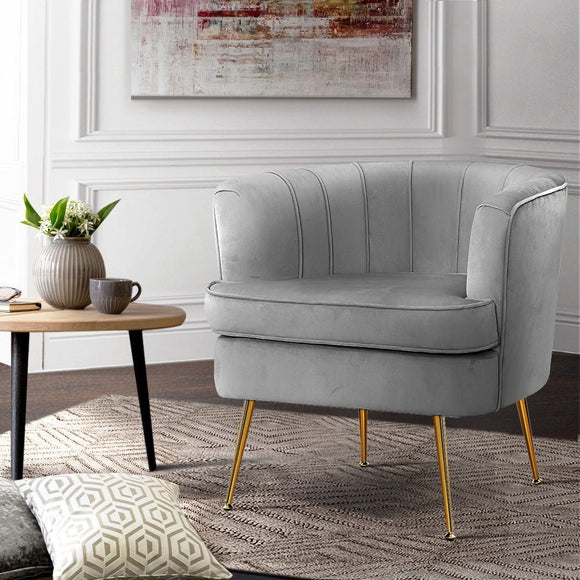 Artiss Armchair Lounge Accent Chair Armchairs Sofa Chairs Velvet Grey Couch - RnR Galore
