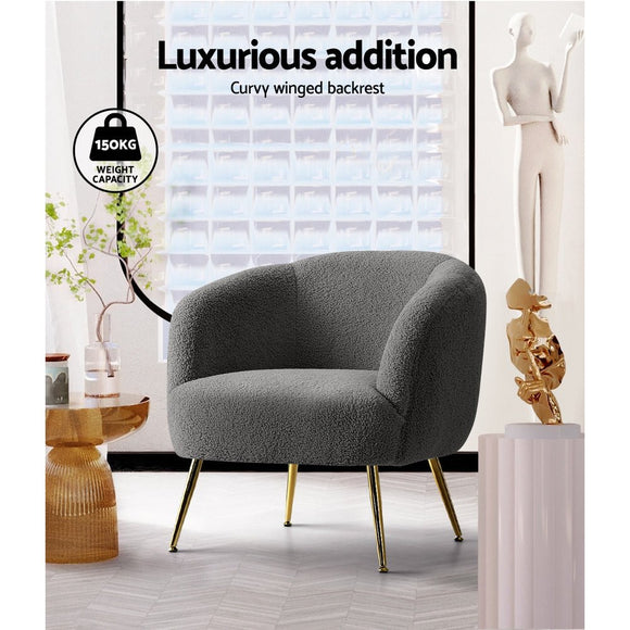 Artiss Armchair Lounge Chair Accent Chairs Arm Armchairs Sherpa Boucle Charcoal - RnR Galore
