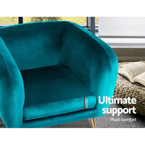 Artiss Armchair Lounge Sofa Arm Chair Accent Chairs Armchairs Couch Velvet Green - RnR Galore