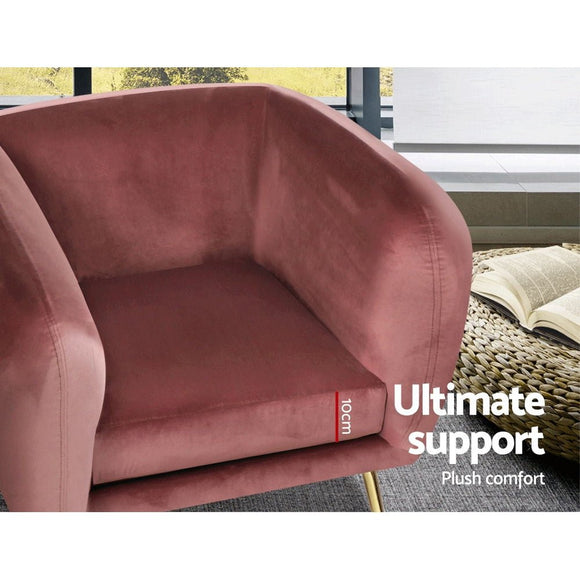 Artiss Armchair Lounge Sofa Arm Chair Accent Chairs Armchairs Couch Velvet Pink - RnR Galore