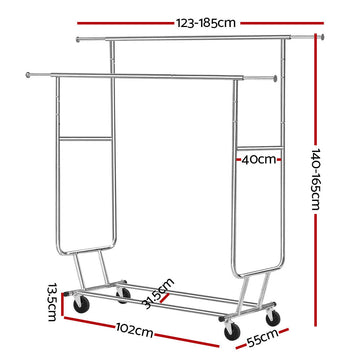 Artiss Clothes Rack Airer Double Rail Coat Stand Adjustable Hanger - RnR Galore