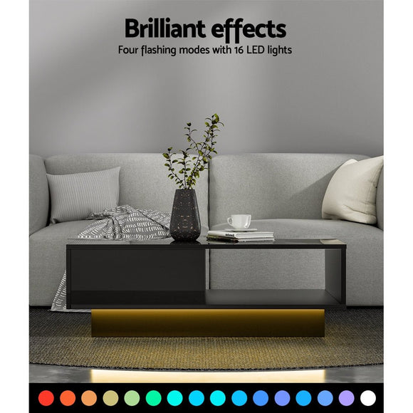 Artiss Coffee Table Led Lights Black - RnR Galore