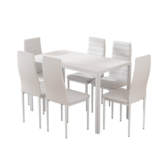 Artiss Dining Chairs and Table Dining Set 6 Chair Set Of 7 White - RnR Galore