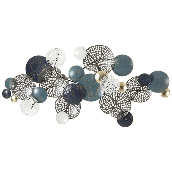 Artiss Metal Wall Art Hanging Sculpture 132cm Home Decor Leaf Circles Blue - RnR Galore
