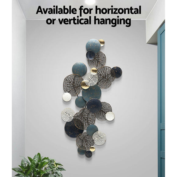 Artiss Metal Wall Art Hanging Sculpture 132cm Home Decor Leaf Circles Blue - RnR Galore