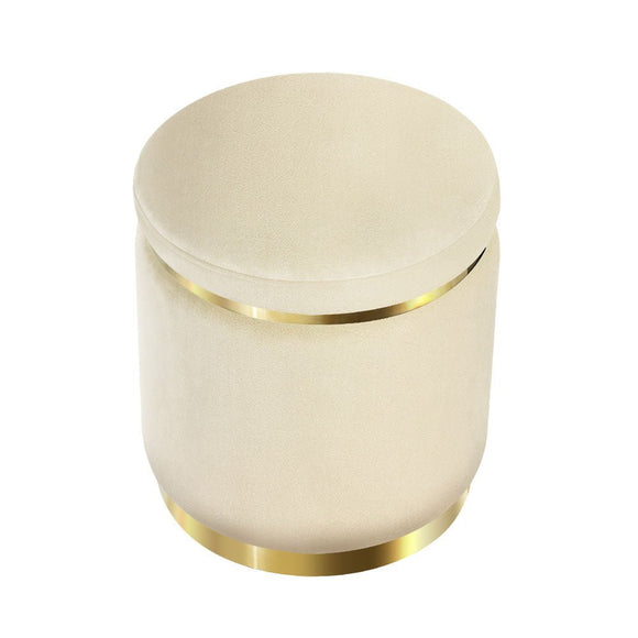 Artiss Ottoman Foot Stool Round Velvet Cream - RnR Galore