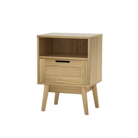 Artiss Rattan Bedside Table 1 Drawer with Shelf - REI Oak - RnR Galore