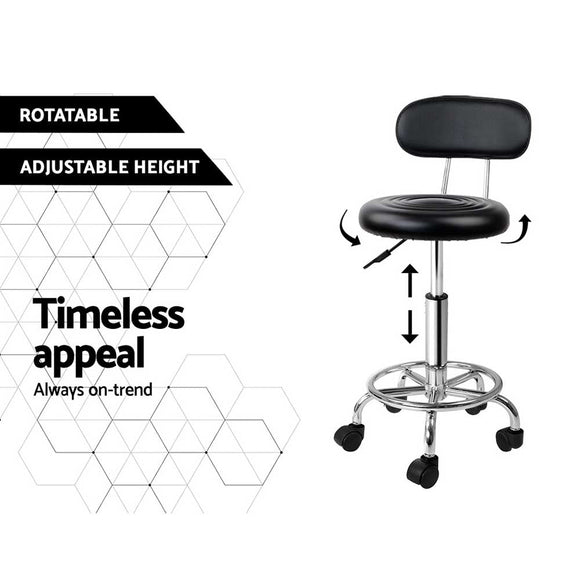 Artiss Salon Stool Swivel Chair Backrest Black - RnR Galore