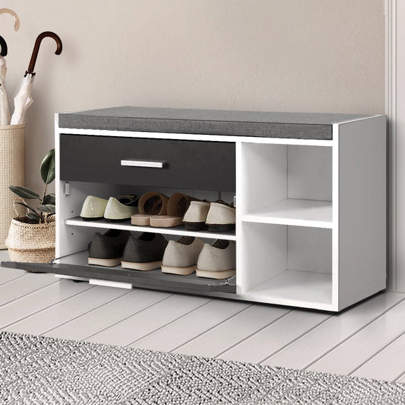 Artiss Shoe Cabinet Bench Shoes Storage Organiser Rack Wooden Cupboard Fabric Seat Adjustable Shelf - RnR Galore