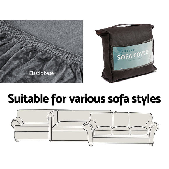 Artiss Sofa Cover Couch Covers 2 Seater Velvet Grey - RnR Galore