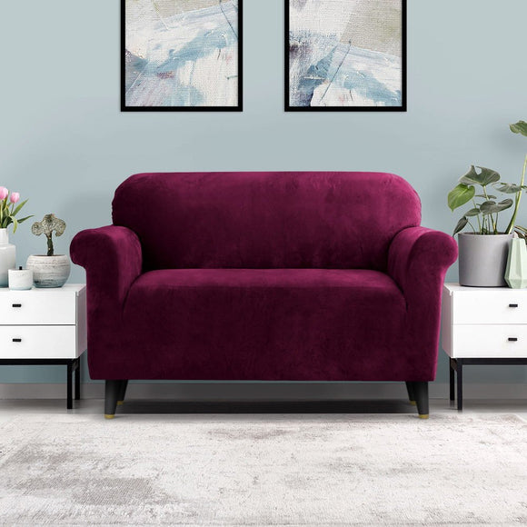 Artiss Sofa Cover Couch Covers 2 Seater Velvet Ruby Red - RnR Galore