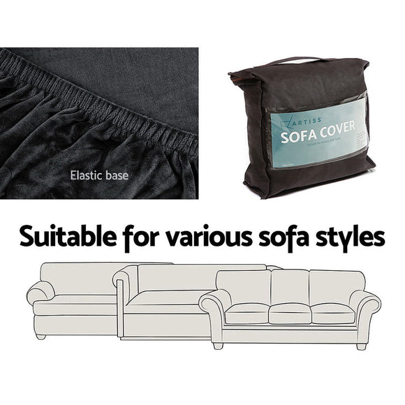 Artiss Sofa Cover Couch Covers 3 Seater Velvet Black - RnR Galore