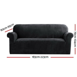 Artiss Sofa Cover Couch Covers 3 Seater Velvet Black - RnR Galore