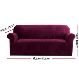 Artiss Sofa Cover Couch Covers 3 Seater Velvet Ruby Red - RnR Galore