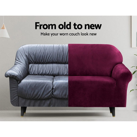 Artiss Sofa Cover Couch Covers 3 Seater Velvet Ruby Red - RnR Galore