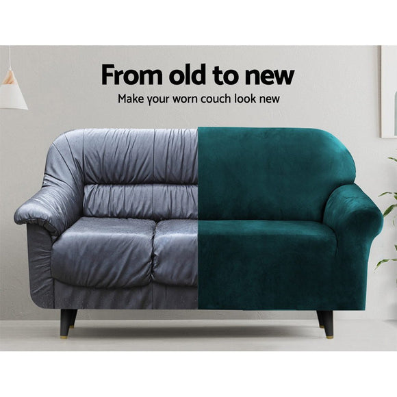 Artiss Sofa Cover Couch Covers 4 Seater Velvet Agate Green - RnR Galore