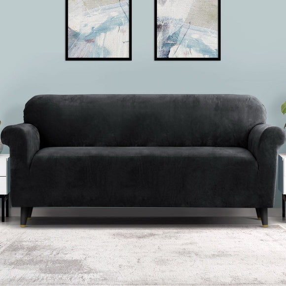 Artiss Sofa Cover Couch Covers 4 Seater Velvet Black - RnR Galore