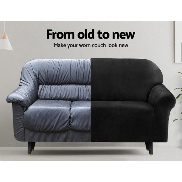 Artiss Sofa Cover Couch Covers 4 Seater Velvet Black - RnR Galore