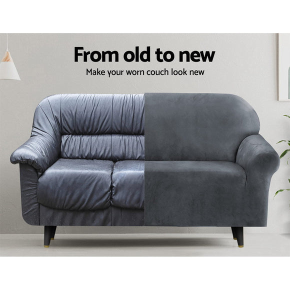 Artiss Sofa Cover Couch Covers 4 Seater Velvet Grey - RnR Galore