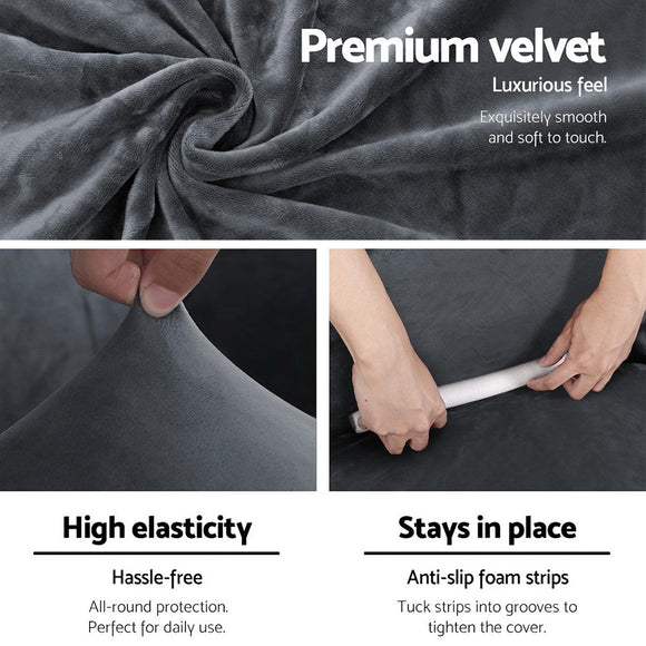 Artiss Sofa Cover Couch Covers 4 Seater Velvet Grey - RnR Galore