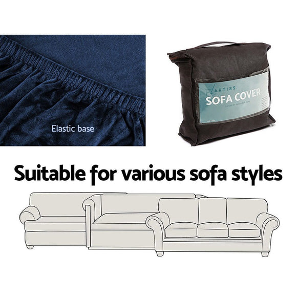 Artiss Sofa Cover Couch Covers 4 Seater Velvet Sapphire - RnR Galore