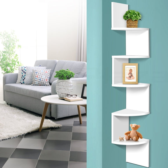 Artiss Wall Shelf Corner Floating 5 - Tier White - RnR Galore