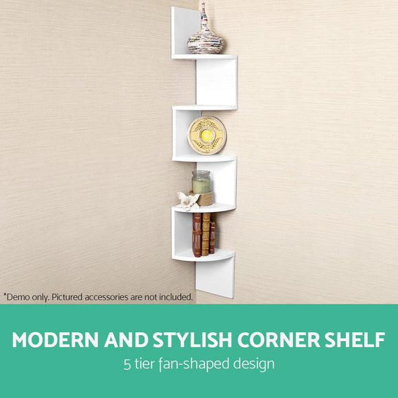 Artiss Wall Shelf Corner Floating 5 - Tier White - RnR Galore