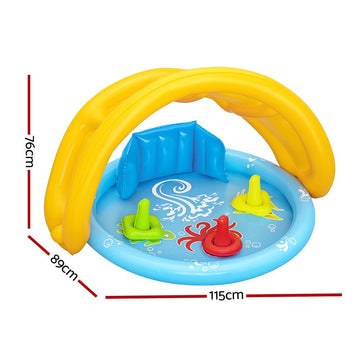Bestway Kids Pool 115x89x76cm Inflatable Play Swimming Pools w/ Canopy 31L - RnR Galore