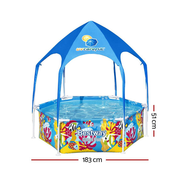 Bestway Kids Pool 183x51cm Steel Frame Swimming Play Pools Canopy 930L - RnR Galore