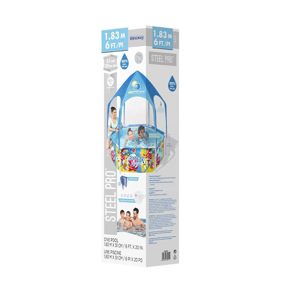 Bestway Kids Pool 183x51cm Steel Frame Swimming Play Pools Canopy 930L - RnR Galore